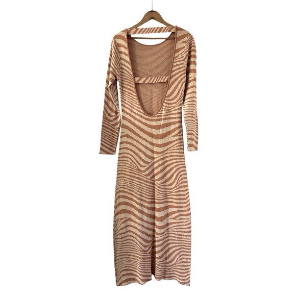 NWT Lush | Women’s Caramel and Cream Stripey Long Sleeve Bodycon Sweater Dress M - Picture 14 of 16